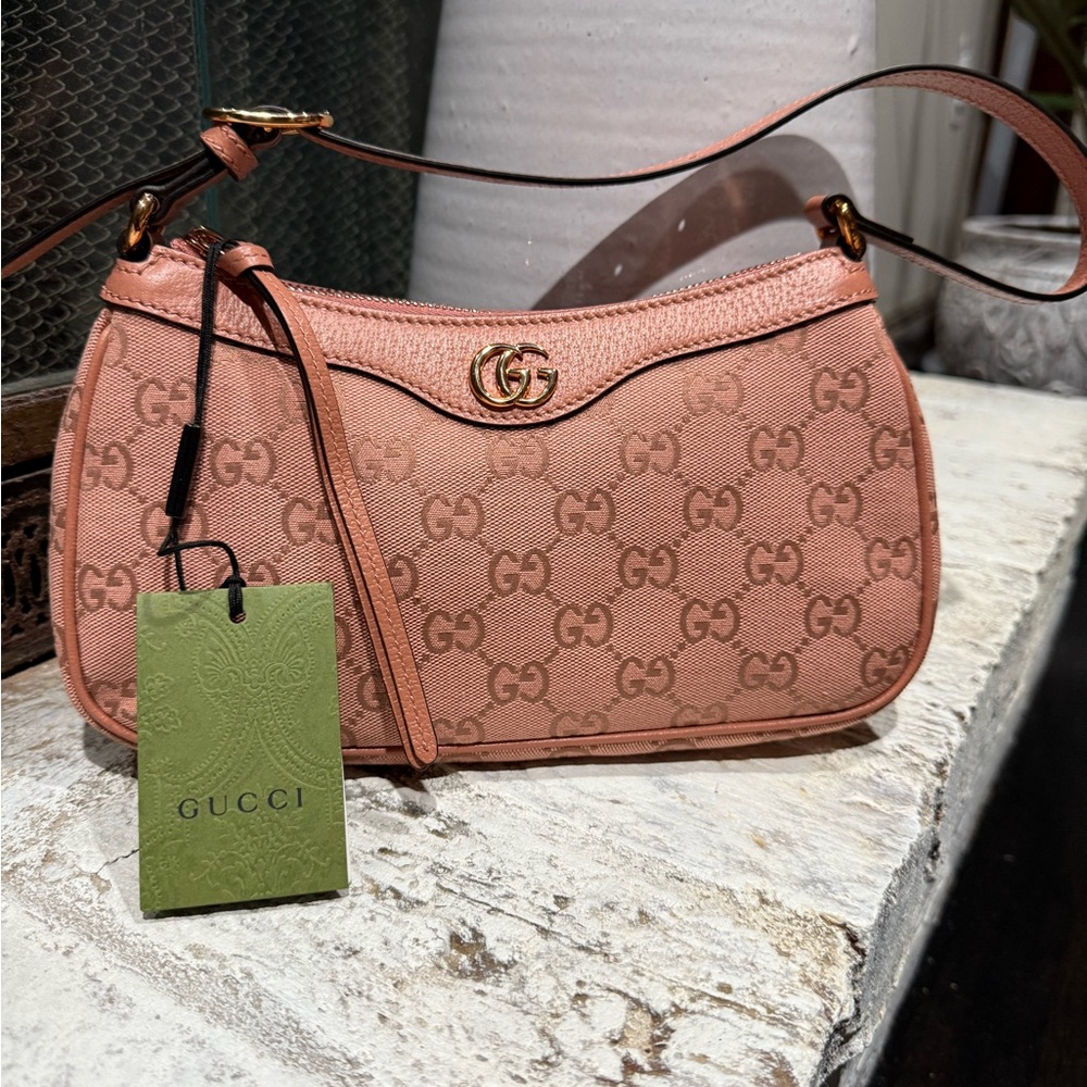 Gucci Pink Monogram Shoulder Bag with Signature Hardware